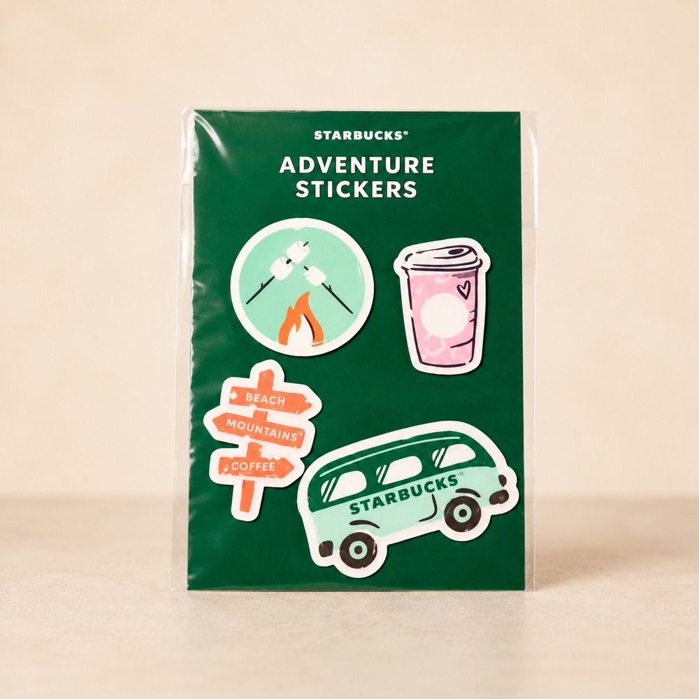Starbucks Adventure Stickers Set 4 Pack Campfire Van Coffee Cup Travel Decals
